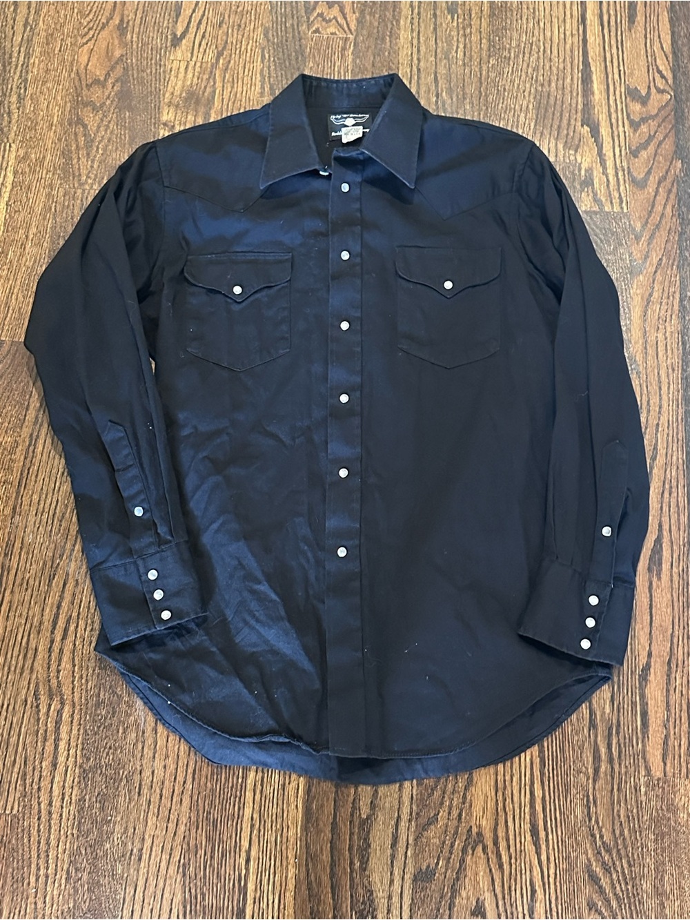 Vintage Flying R Ranchwear Black Pearl Snap Western Shirt – 16/34 – Made USA